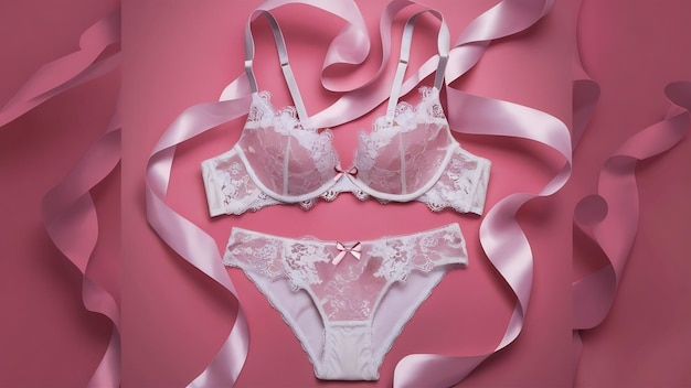 Beautiful set of womens underwear on pink background