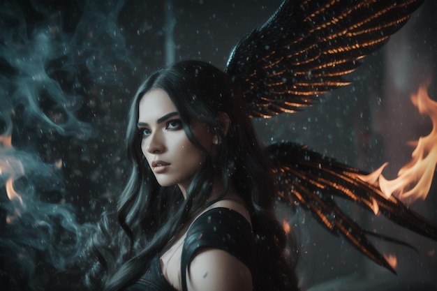 beautiful sexy demon girl with wings