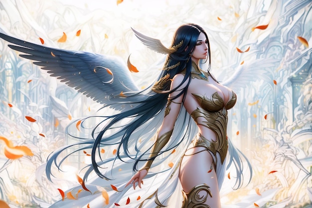 красивая сексуальная девушка-демон с крыльями