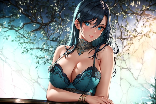 Beautiful sexy girl in a blue lingeriegenerative ai