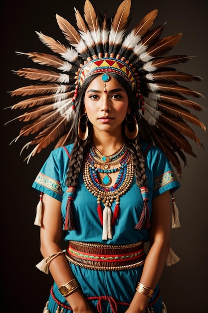 Beautiful sexy native american woman in traditional tribal costume