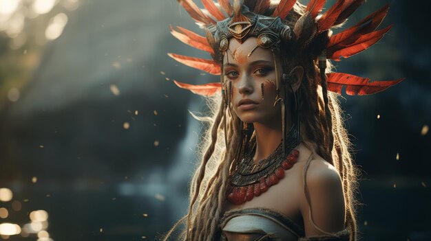 Beautiful shamanic girl n fantasy forest neural network ai generated