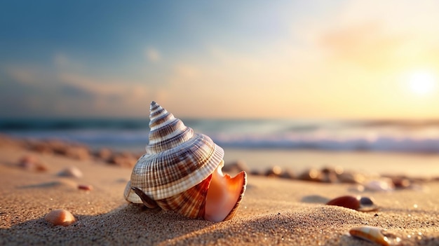 Beautiful shell beach seashell sunset photography wallpaper picture AI generated art