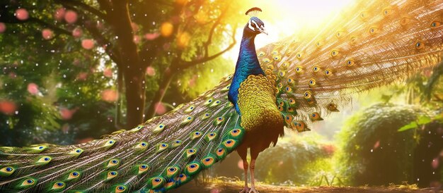 Beautiful shining peacock with sparkling feathers