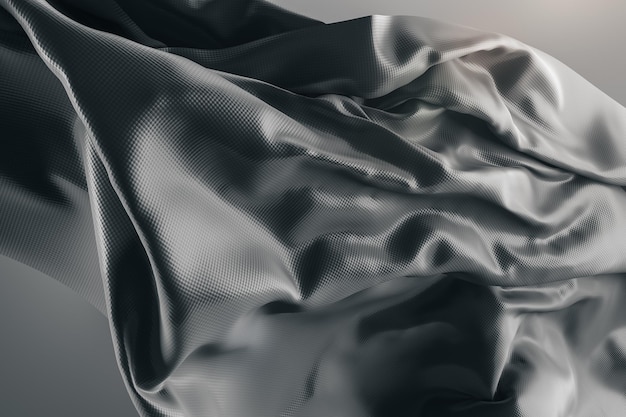 Beautiful shiny black cloth on white backdrop Design fabric and landing page concept 3D Rendering