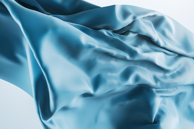 Beautiful shiny blue cloth on white backdrop Design fabric and landing page concept 3D Rendering