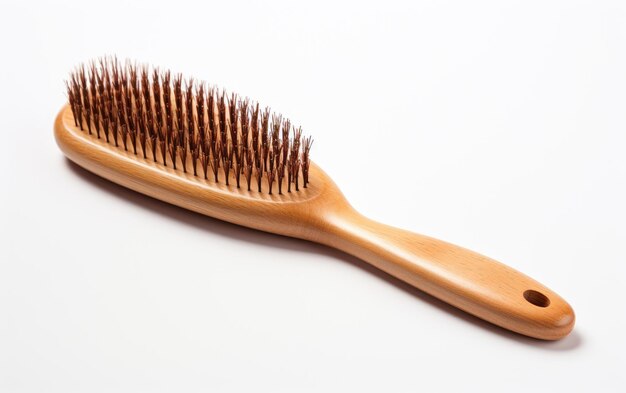 Beautiful Shiny Brown Hair Brush Comb Isolated on White Background