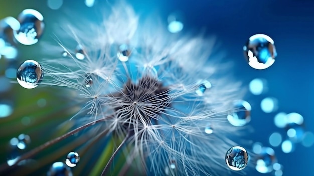Фото Красивая блестящая капля росы на семени одуванчика в природе макро мягкая селективная фокусная искривая бо