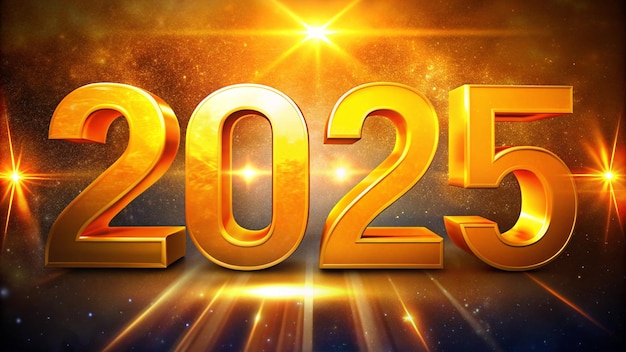 красивый блестящий новогодний плакат с объемным золотым числом 2025 на черном фоне