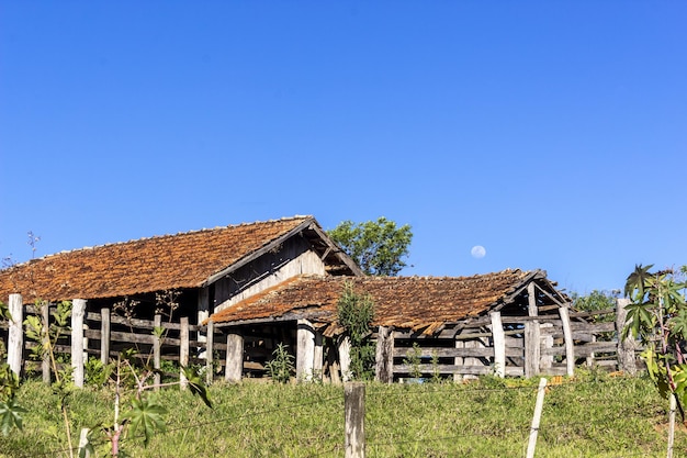 Beautiful shot of an abandoned old wooden cattle stable in Brazil