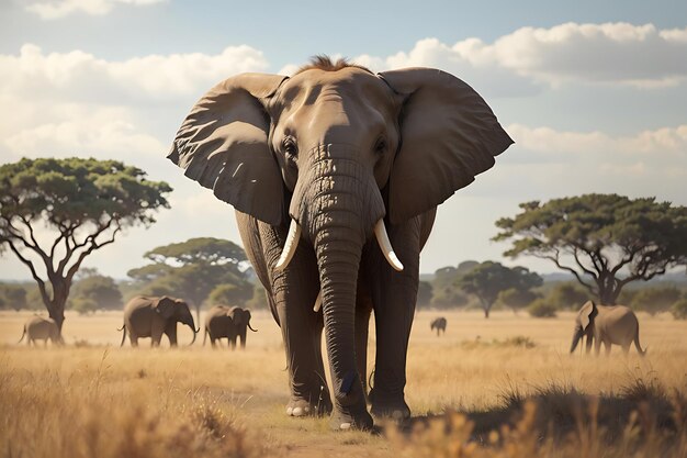 Прекрасный снимок африканского слона, идущего