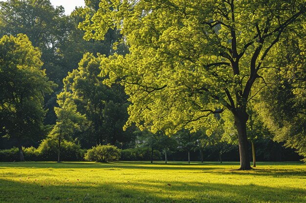 Beautiful shot of a big green leafed trees on a grassy field