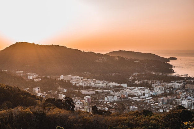 Beautiful shot of the city of Phuket in Thailand during the sunset