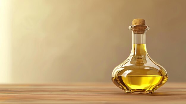 Photo a beautiful shot of a clear glass bottle of olive oil sitting on a wooden table