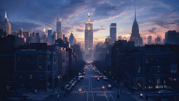 Beautiful shot of dusk in new york