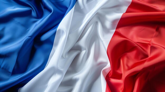 Foto una bellissima foto di una bandiera francese la bandiera è fatta di un materiale morbido e setoso e ha una bella lucentezza