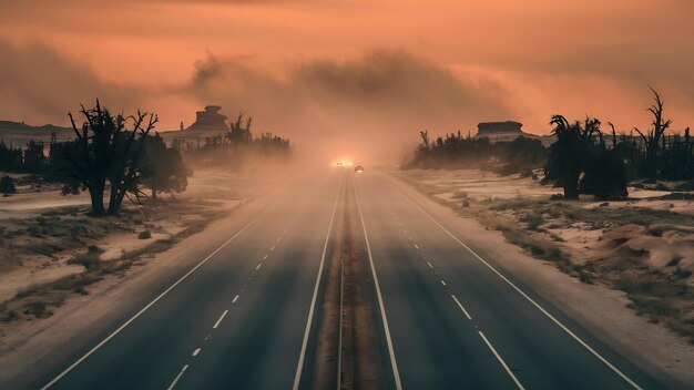 Foto una bella foto di un'autostrada durante una tempesta di polvere in namibia