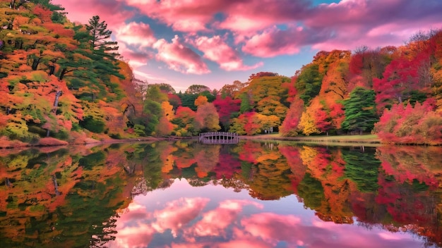 秋の公園の空の反射で湖の美しい写真