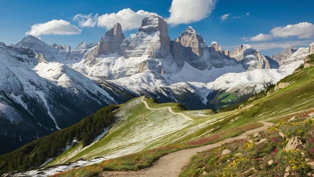 Beautiful shot of mighty mountain range in dolomites italy