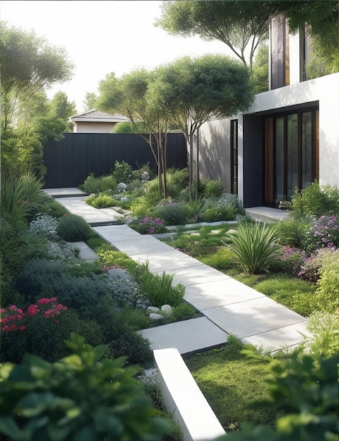 Beautiful shot of a modern house garden zone