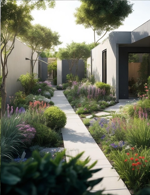 Beautiful shot of a modern house garden zone