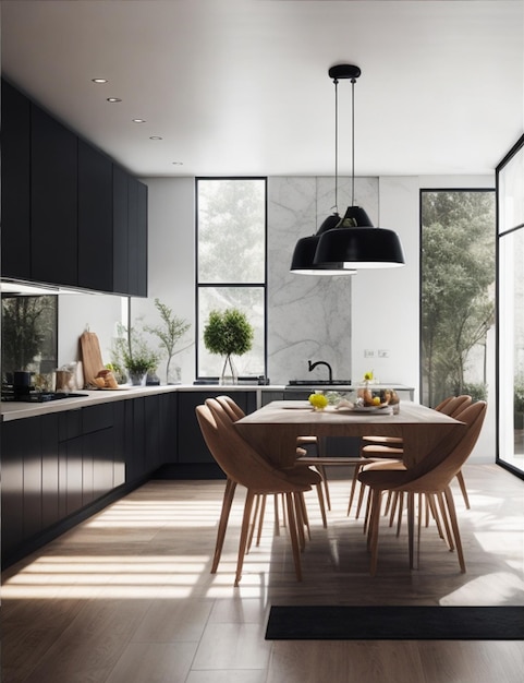 Beautiful shot of a modern house kitchen and dining room