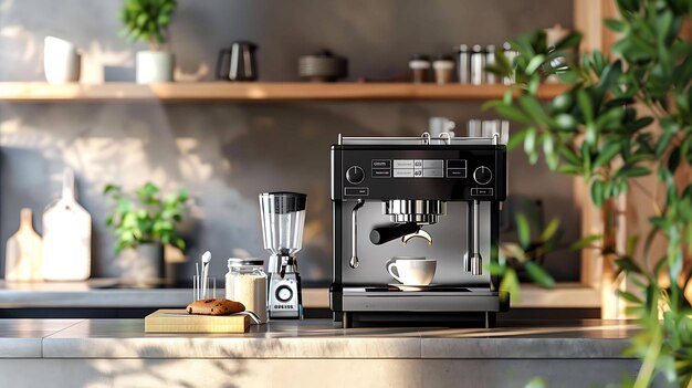 Photo a beautiful shot of a modern kitchen with a coffee machine blender and other kitchen appliances on the counter