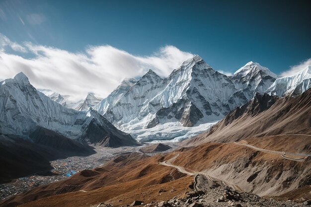 Beautiful shot of a mountainous area in winter and the cloudy sky above