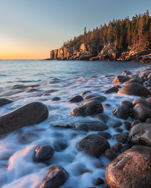 A beautiful shot of the rocky headlands and waterscape, scenic nature of Acadia National Park, USA