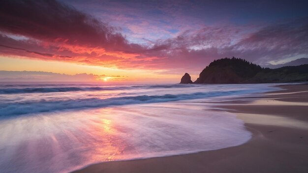 Beautiful shot of the sea during sunset in hug point oregon