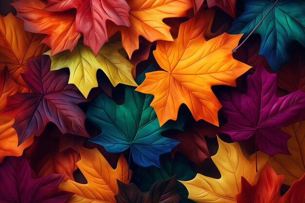 가을 숲 에서 다채로운 잎 을 가진 나무 들 의 아름다운 사진