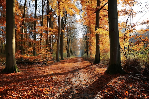 Красивый снимок деревьев с красочными листьями в осеннем лесу