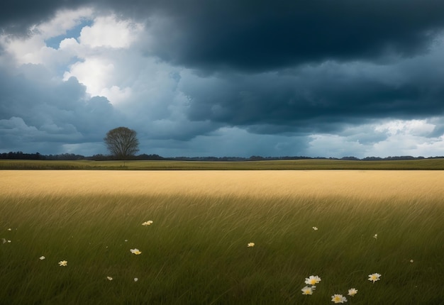 흐린 하늘과 밀밭의 아름다운 사진 생성 AI