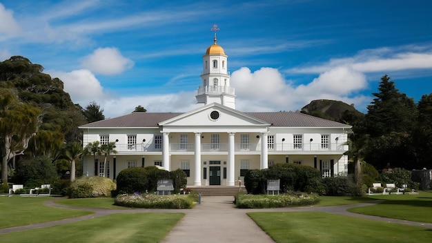 Photo beautiful shot of a white building in hamilton gardens new zealand under a blue sky