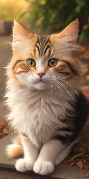 庭に座っている美しいシベリア猫をクローズアップ