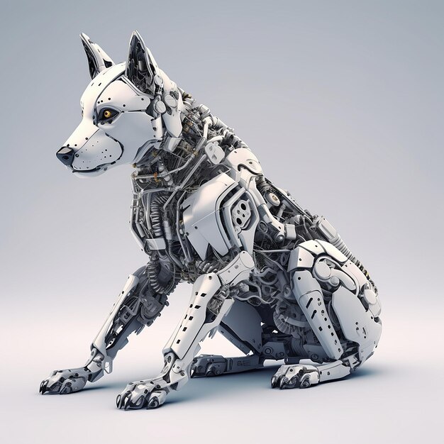 Beautiful siberian cyborg dog realistic robot mechanical animals AI Generated Art