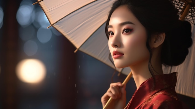 우산을 들고 있는 아름다운 아시아 여성의 모습