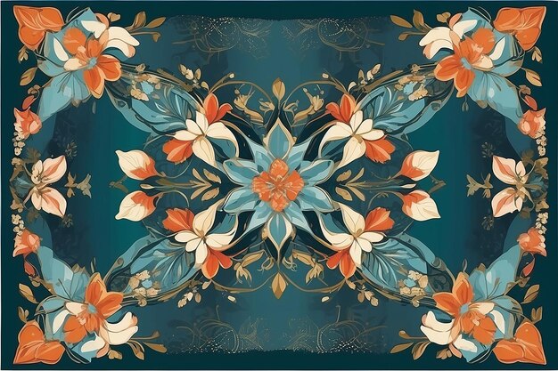 Beautiful silk scarf printed pattern design with floral ecoprint and geometric in abstract and elegant style