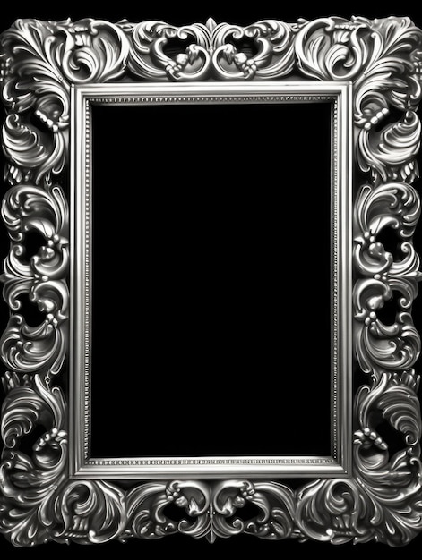 Photo beautiful silver vintage frame black background