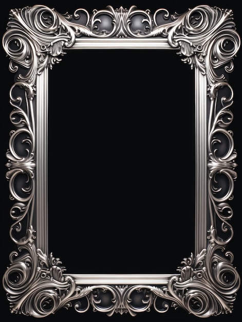 Beautiful silver vintage frame black background