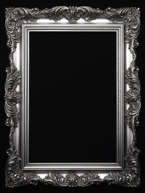 Photo beautiful silver vintage frame black background