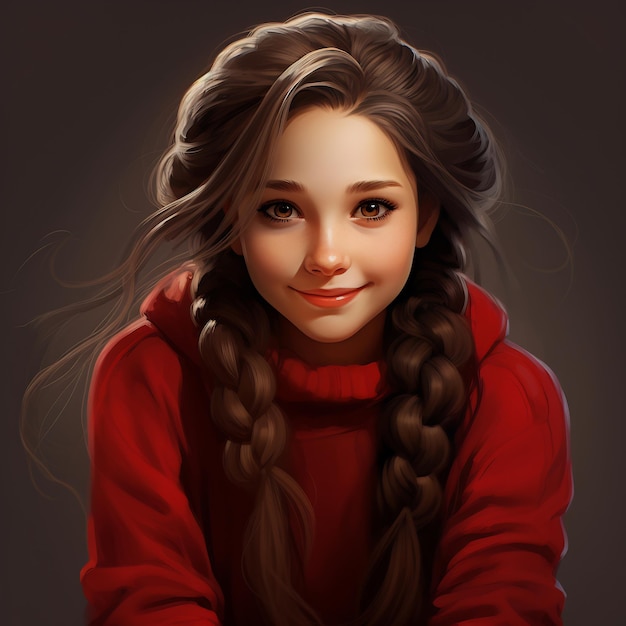 Beautiful similing girl with long hair twintails wearing red sweater