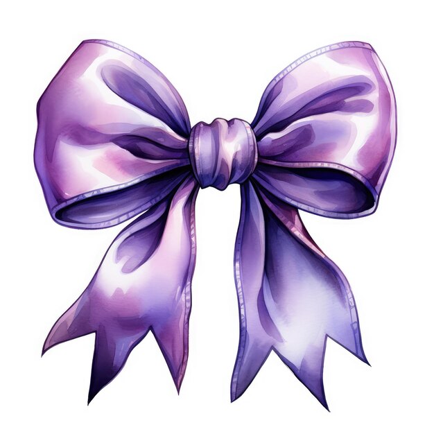 A beautiful simple bow in a purple color Watercolor drawing High quality photo Generative AI