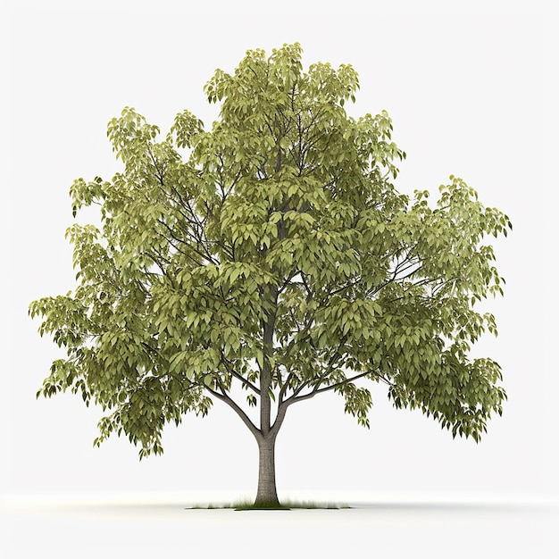 Beautiful single green tree isolated white background AI Generated image