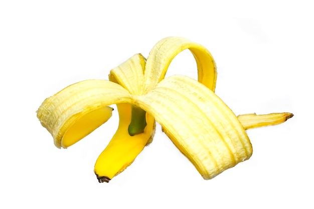 Beautiful skin of a banana on white background