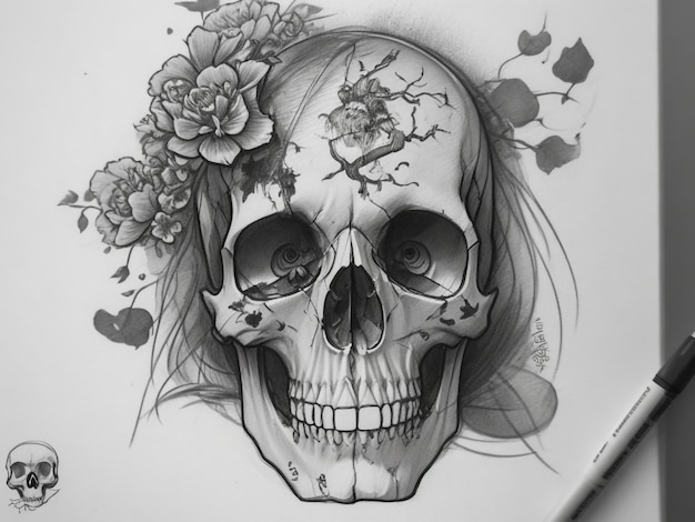 Photo the beautiful skull with flower