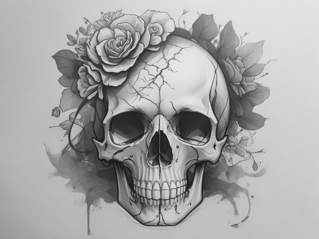 The beautiful skull with flower