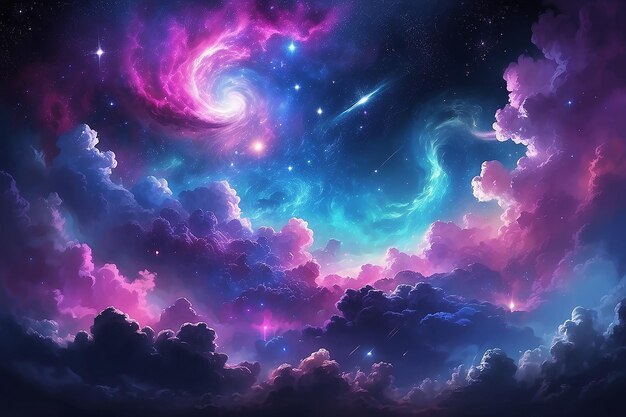 美しい空の雲 宇宙の銀河の背景に星がある