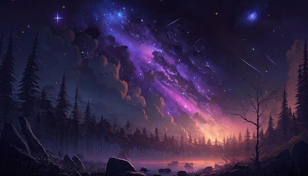 Beautiful Sky Galaxy Landscape Wallpaper Gegenereerd AI