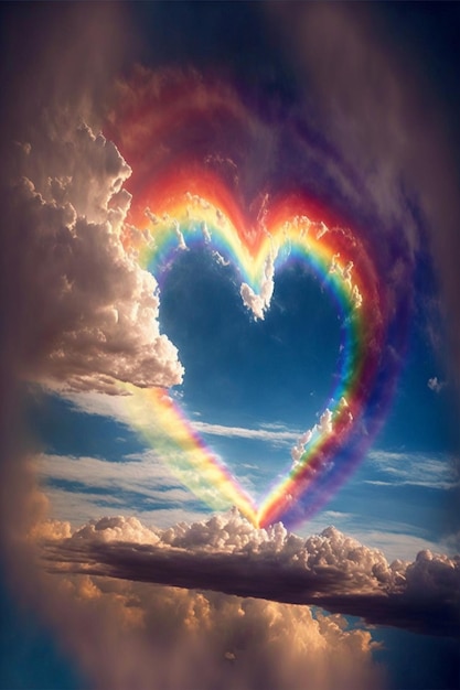 Красивое небо Великолепная радуга в форме сердца Generative Ai